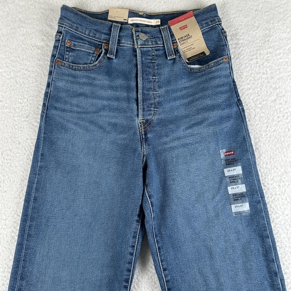 Levis Ribcage Straight Ankle Jeans Womens 25x27 Blue High Rise Button Fly Denim - Picture 5 of 16